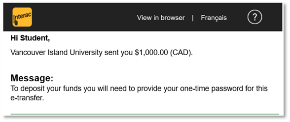 VIU Interac confirmation example